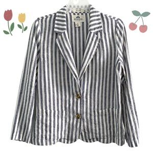 Nautical 100% linen striped summer blazer w/ pockets, blue white